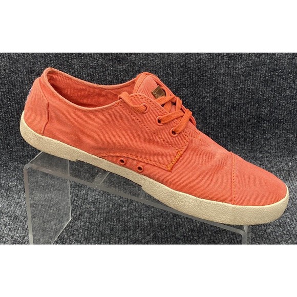 Tom's Other - Toms Shoe Men Size 10.5 Canvas 3 Eye Lace Up Casual Sneakers Orange Coral 341113